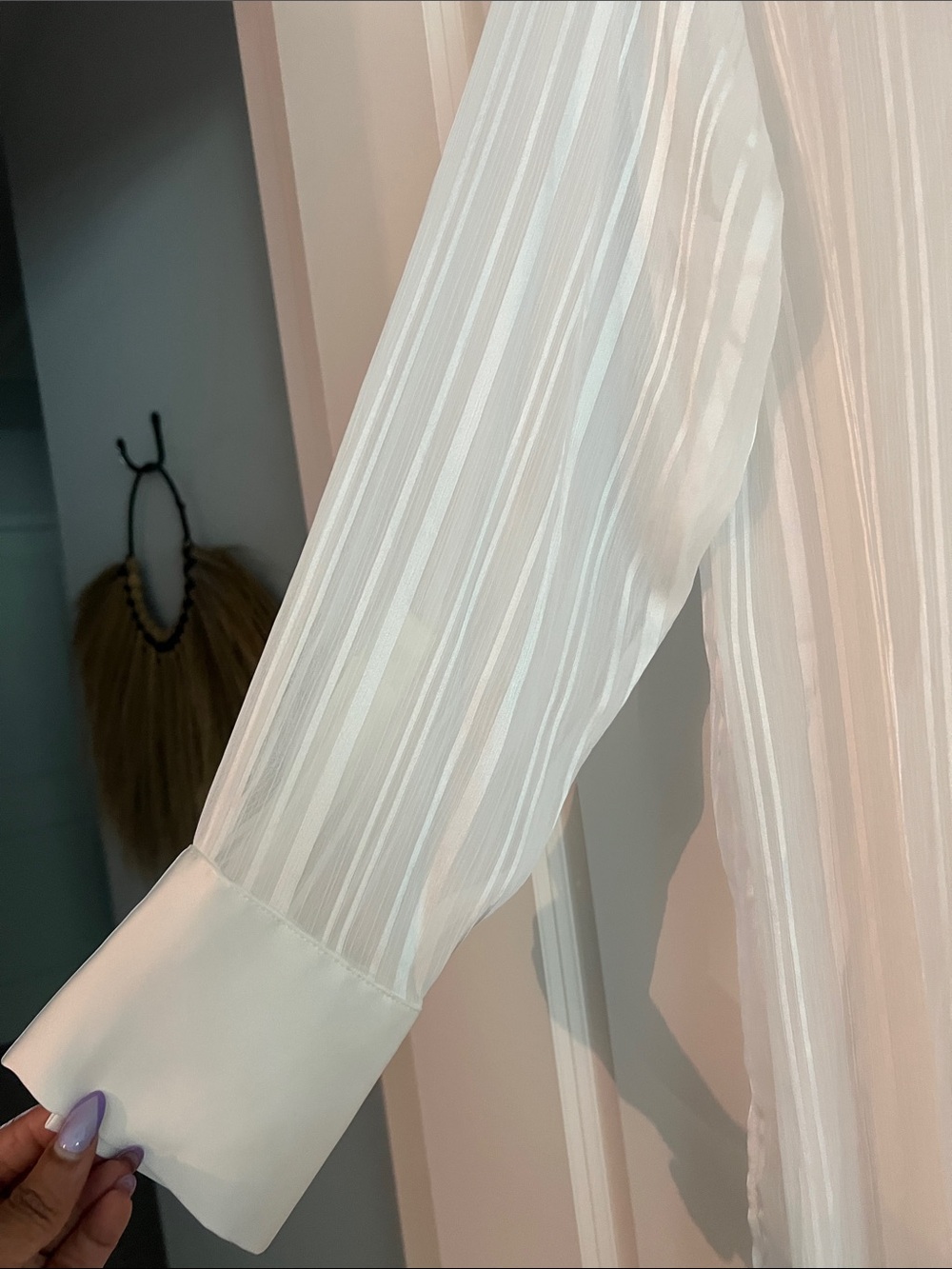 Zara White Sheer Button-Up Blouse - Picture 4 of 5